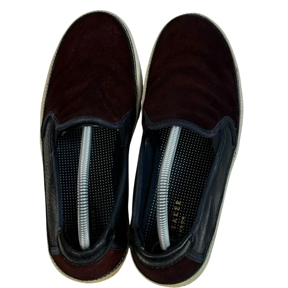 Ted Baker London Teutra 2 Mens Burgundy Suede Navy Leather Slip On Sneakers US 7